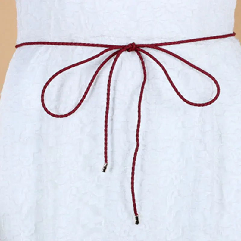 

160cm PU Leather Solid Color Ultra-thin Waist Chain Alloy Pendant Women Waist Rope Braided Belt Woven Knotted Straps Ceinture