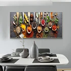 Настенное художественное украшение на кухню, красочные картины с изображением специй и ложек в столе, продукты питания, ингредиенты, холст, Художественная печать, Декор