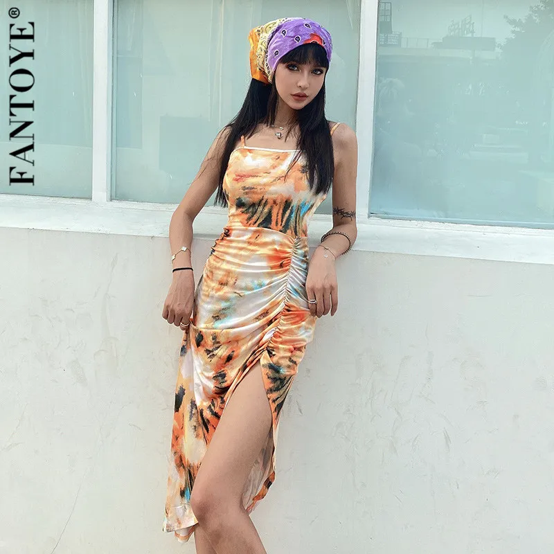 Женское платье FANTOYE на тонких бретельках с принтом нестандартные бандажные