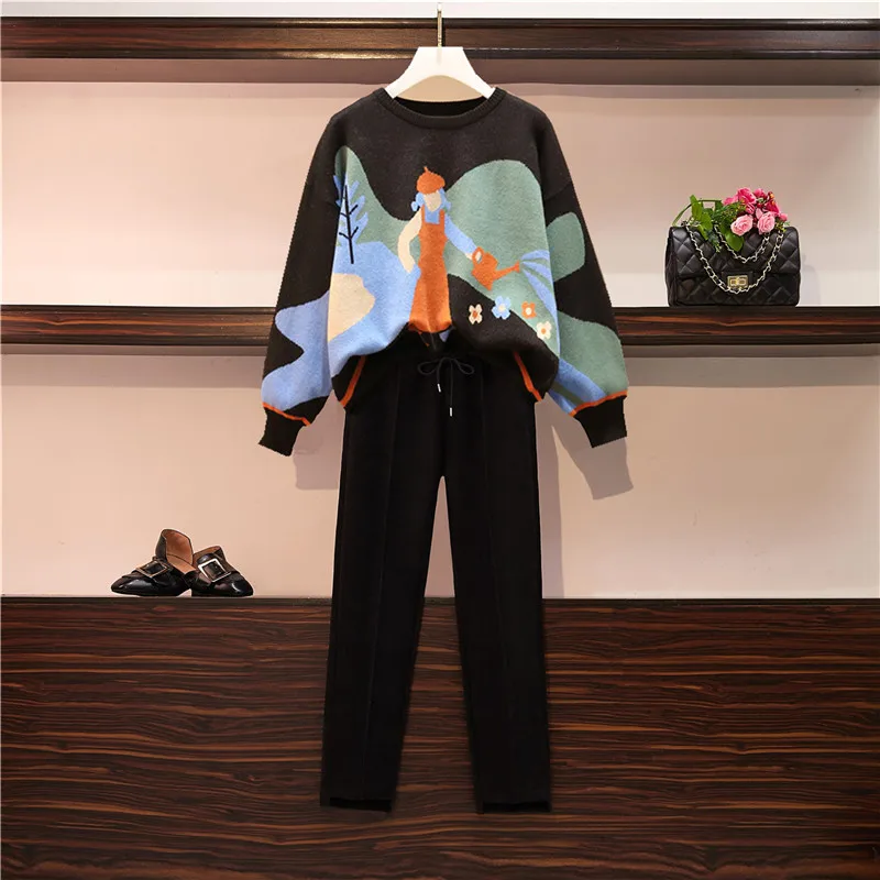 Женский спортивный костюм большого размера плюс комплект из двух предметов: