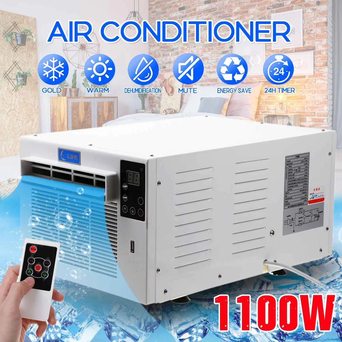 

1100W Air Conditioner 220V/110V Portable Cold/Heat dual use 24-hour timer 2 gear lighting LED control panel With remote control