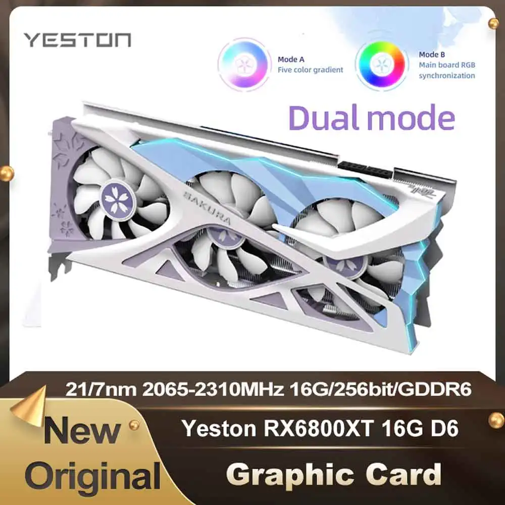 

Видеокарта Yeston RX6800XT, 16 ГБ D6, 2065 нм, 2310-4,0 МГц, 16 ГБ/бит/GDDR6, PCI-Express, видеокарта DP + HDMI-совместимая + Type-C