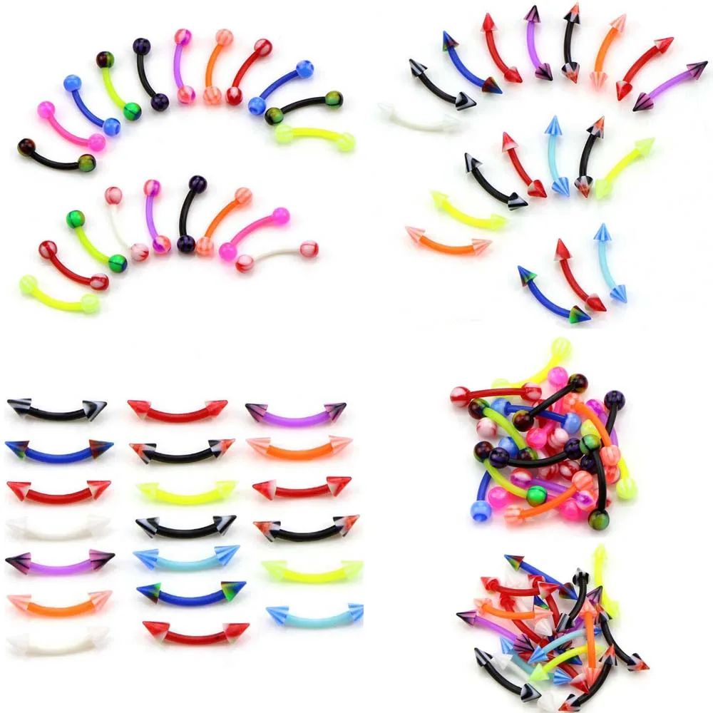 Оптовая продажа 10 шт. акриловые Изогнутые кольца штанги для бровей стержень тела