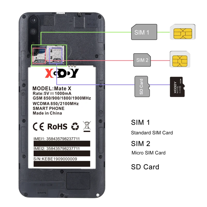 xgody 3g smartphone android 9 0 6 189 2gb 16gb mobile phone mtk6580 quad core 2800mah dual sim 5mp gps wifi mate x cell phones free global shipping