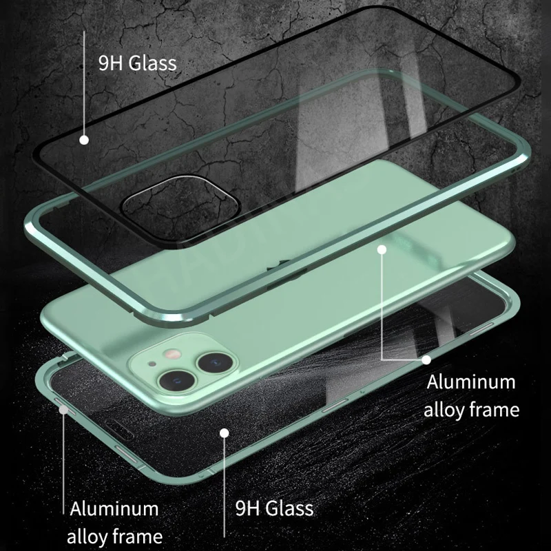 Защищающий от подсматривания магнитной адсорбции чехол для iphone 11 Pro Max Магнит двухсторонняя, для стекла чехол для iphone 11 обложки iphone 11 корпус под плетенную сумку
