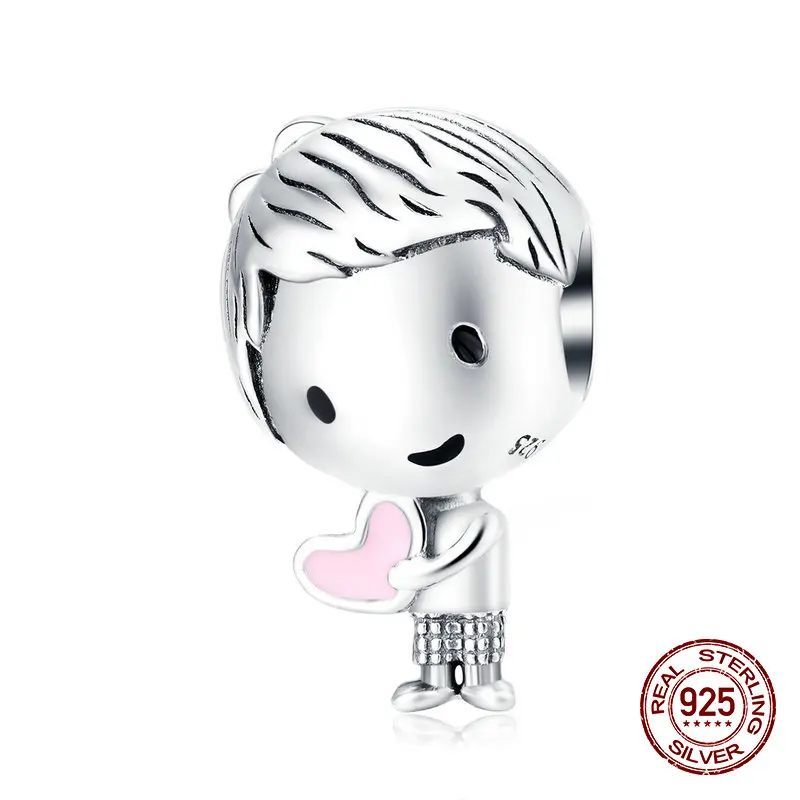 Womak Эмаль Девушка мальчик серебряные бусины 925 пробы fit Pandora браслет Шарм женщина ожерелье подвеска для изготовления ожерелья - Цвет: s1334