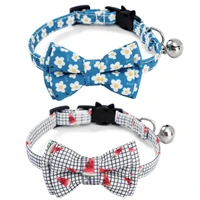 breakaway plaid cat collar with bell and accessories flower floral printing kitten collars bowtie safety adjustable for kitty