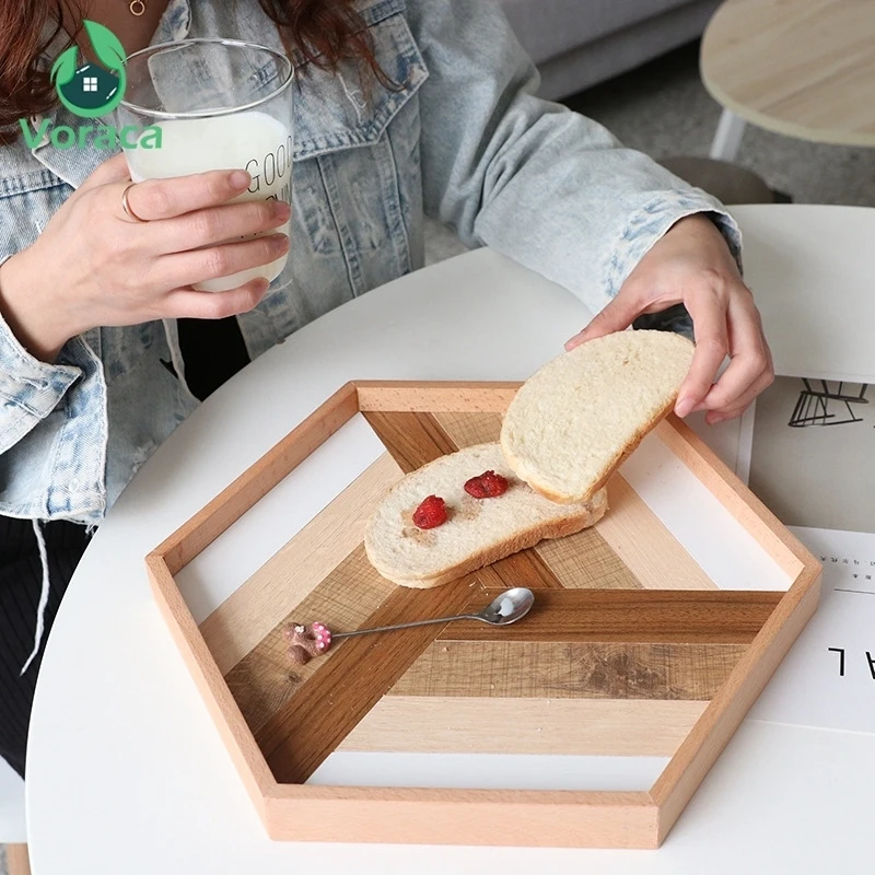 Шестигранный деревянный сервировочный декоративный поднос деревянная тарелка