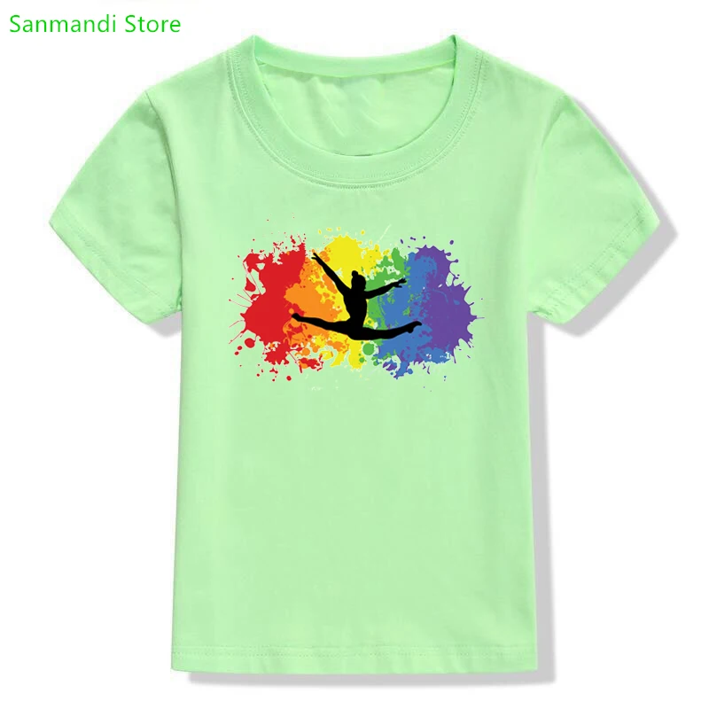 

Rainbow Gymnastics Art Print T Shirt Girls Kids Clothes Birthday Gift GYM Love Tshirt Harajuku Shirt Summer Children Clothing