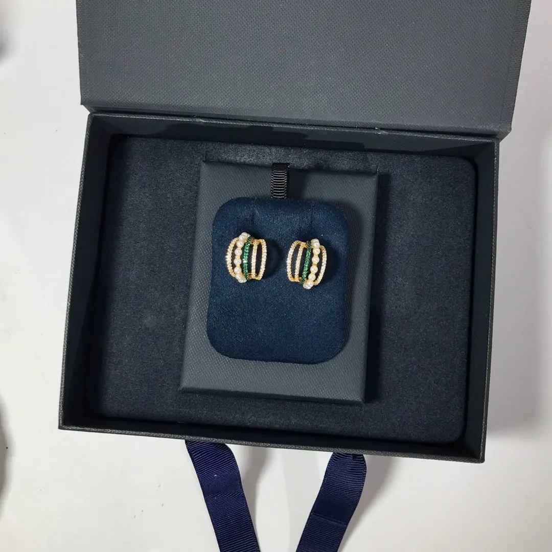 Модный шарм Оригинал 1:1 копия белый и зеленый обруч Роскошные серьги с жемчугом