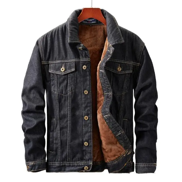 Winter Men Jacket And Coat Warm Fleece Denim Jacket Fashion Mens Jean Jackets Outwear Male Cowboy Black Plus Velvet Coat