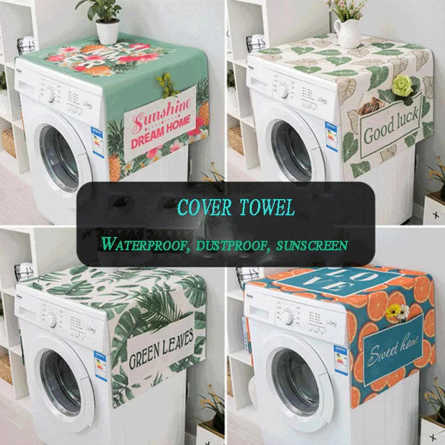 Oven Dust Cover Refrigerator Protecor Washing Machine Cover Modern Green Leaf Nordic Dust Slip Pocket Waterproof Dust cover Hot