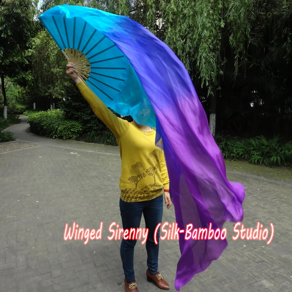 Шелковая Веерная вуаль для танца живота бирюзово сине фиолетовая 1 шт. правой