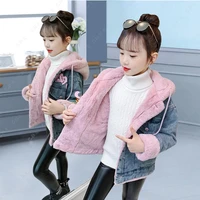 spring winter girl coat lamb wool cowboy jackets warm hooded collar clothing kids teenage children tops plus cashmere thicken