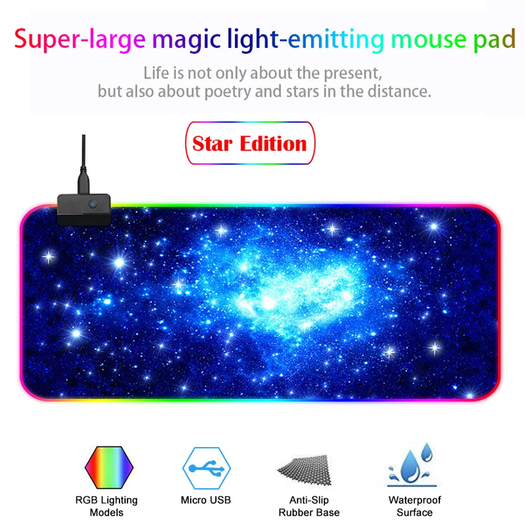 RGB большой цветной светодиодный клавиатура с подсветкой коврик для игровой мыши