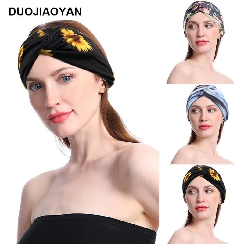 

Женская винтажная повязка на голову DUOJIAOYAN, летняя широкая повязка на голову с принтом ромашки и цветов, головная повязка с принтом Новая бан...