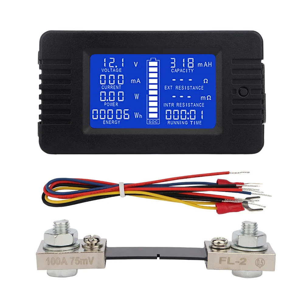 

DC 60-200V Voltmeter Ammeter Power Energy Digital Voltage Current Cap Ohm Hour SOC Meter LCD 10A/50A/100A/200A/300A Shunt