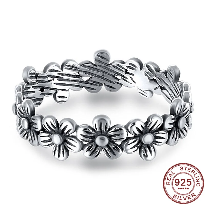 

Trendy New 100% 925 Sterling Silver Stackable Dazzling Daisy Meadow Flowers Finger Rings for Women Vintage Wedding Jewelry Gifts