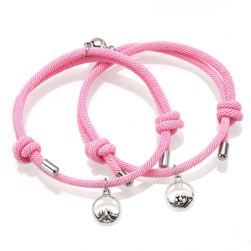 

69HB 2Pcs Friendship Rope Braided Distance Couple Magnetic Bracelet Kit Lover Jewelry