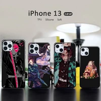 demon slayer anime cartoon phone case black color for iphone 13 12 11 mini pro x xr xs max 6 6s 7 8 plus se coque funda cover