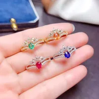 Natural Sapphire/Emerald/Ruby/ S925 Sterling Silver Various Stones Ring Fine Fashion Weddings Jewelry For Women MeiBaPJFS