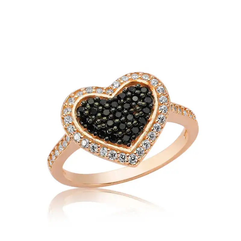 

Серебряные женские кольца Silverlina с черным фианитом и сердцем