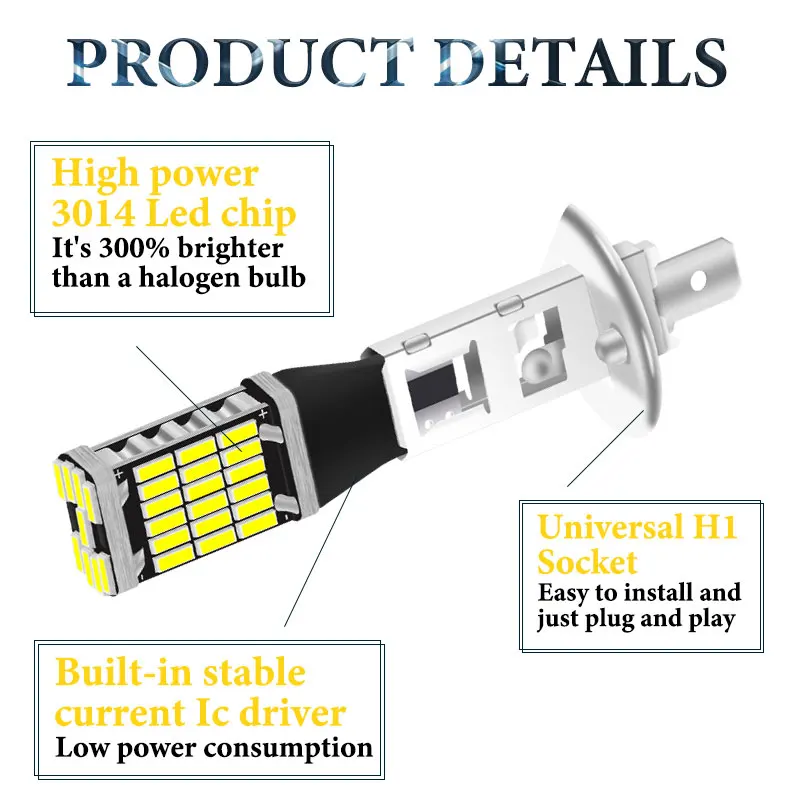LYMOYO 10 шт. H1 led H3 автомобильный противотуманный светильник 4014SMD 24Led 12В мощный супер