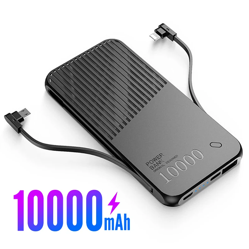 

AUFU Power Bank 10000mAh Portable Charger External Battery PowerBank Fast Charging PoverBank for Xiaomi mi Built in Cables