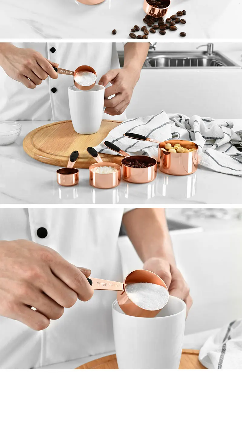 

Measuring Cups Spoon Set Stainless Steel Measuring Rose Gold Spoons and Cups 5pcs Kitchen Spoons