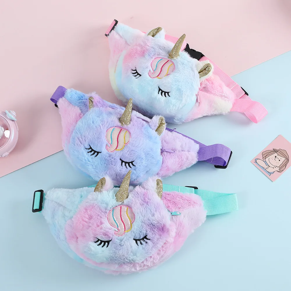 Plush Unicorn Waist Bag Plush Toy Kids Fanny Pack Cartoon Plush Women Belt Bag Fashion Travel Phone Pouch Chest Bag