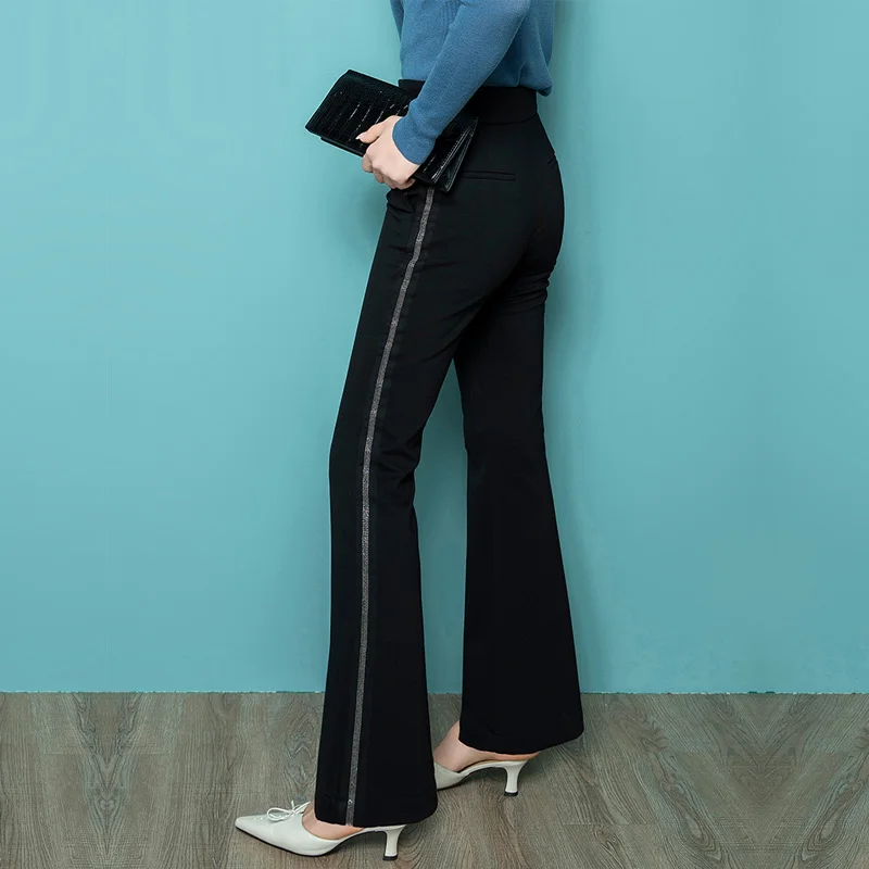Add Cashmere To Show Thin High Waisted Suit Pants Women'S Black Autumn And Winter New Straight Tube Micro Ra Pants Wide Leg Pant