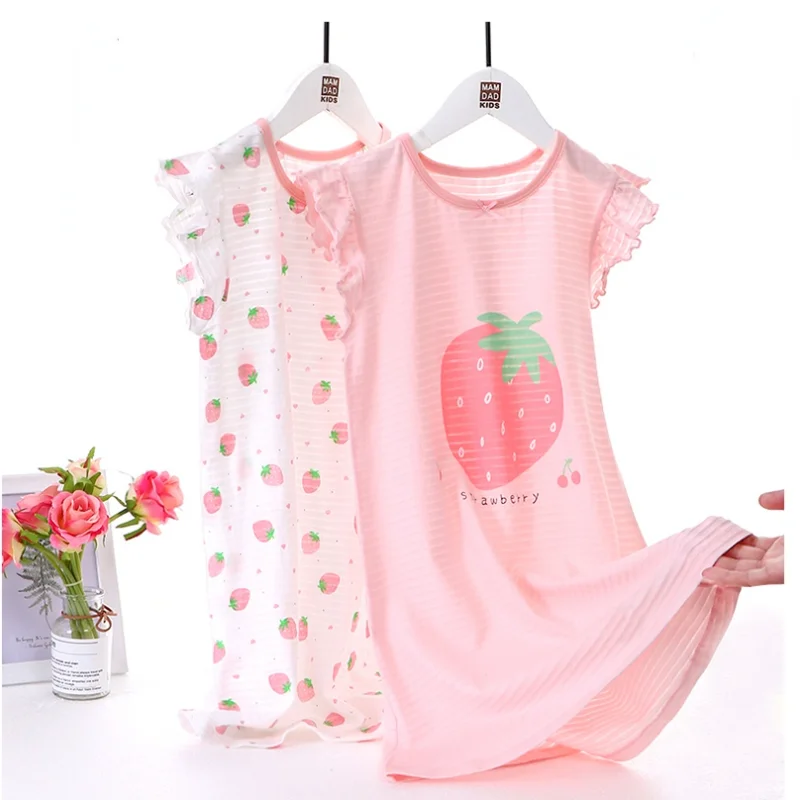 

Girls Nightgown Pajamas 2-14 Years Girl Dress Short Sleeved Summer Kids Nightdress Cute 100% Cotton Child Toddler Sleeping Dress