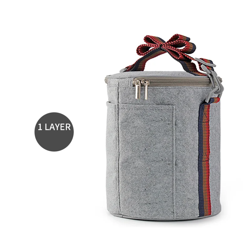 1 Layer Круглый термальный Ланч-бокс, сумка-тоут с Tinfoil, твердый фетр, Термосумки для ланча для женщин, детей, школы, пикника, кемпинга - Цвет: 1 Layer