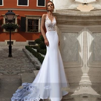 sexy strapless v neck mermaid wedding dress 2021 backless appliques for women lace long court train bridal gowns custom made
