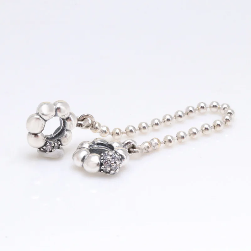 

Fit Original Charms Bracelet 925 Sterling Silver White Zircon Inlaid Ball Safety Chain Heart Charm Bead DIY Jewelry Making