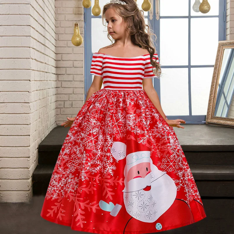 

Christmas Santa Claus Girls Print Long Dresses Baby theme Party Clothes Princess Dresses Carnival Costume for 4-14 Years Teens
