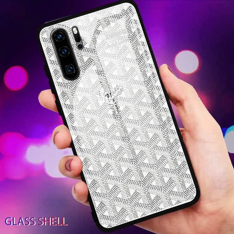 

Luxury France Creative Design Goyard For Huawei P9 10Plus 20PRO P30 Lite Back Cover Tempered Glass Cases For NOVA 3E Series