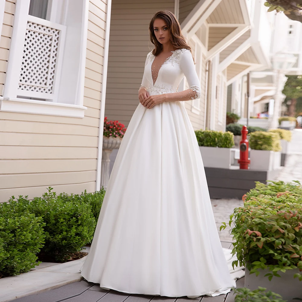 

Vintage Bridal Gown White Wedding Dress Elegant Bride Formal With Long Sleeves Sweep Train Civil Plus Size Свадебное платье 2022