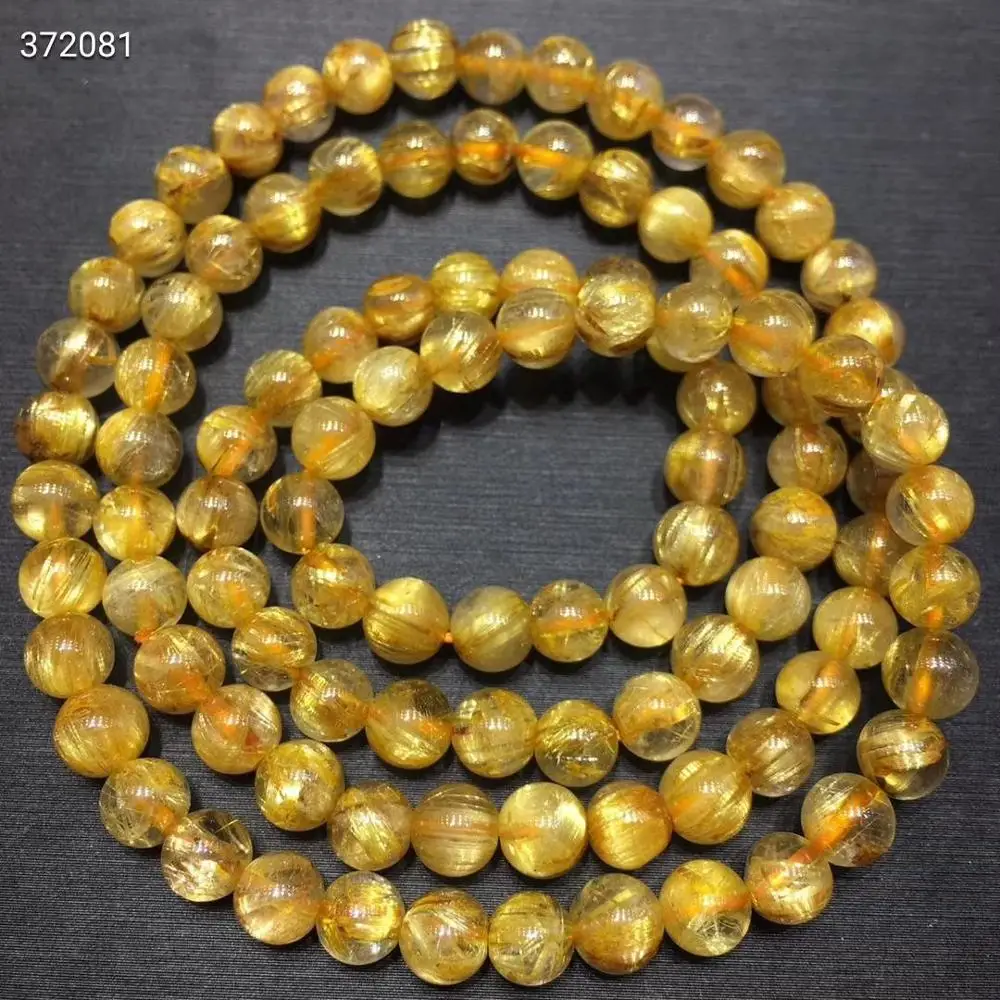 

Brazil Natural Gold Rutilated Quartz Bracelet 6mm Clear Round Beads Stretch 3 Laps Women Drop Shipping AAAAA