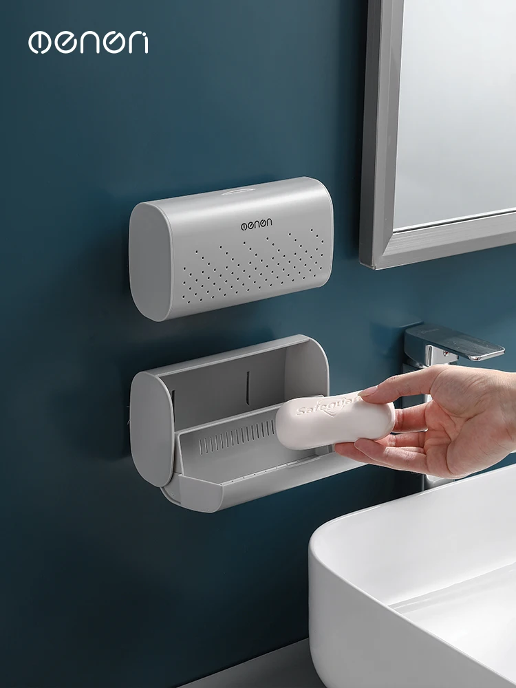 

Soap box wall mounted drain hole free household toilet with cover no ponding and waterproof soap box storage rack