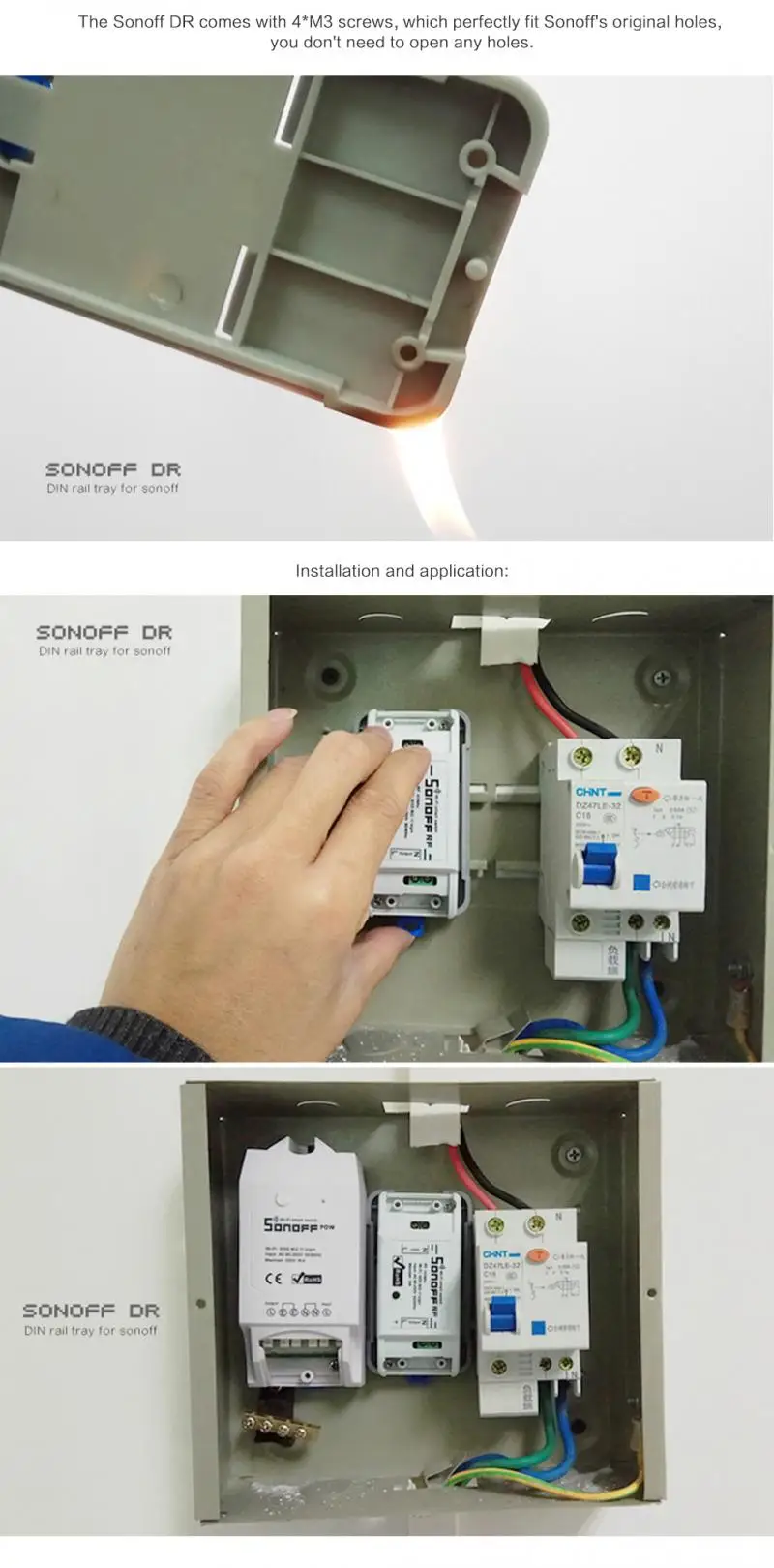 Лоток для DIN-рейки Sonoff DR - с 4 винтами переключателя Basic / RF TH10 TH16 POW Dual чехол