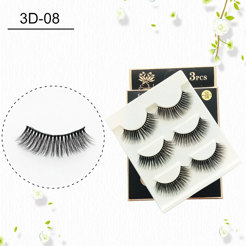 3 пары натуральных накладных ресниц искусственные 3D норковые тонкие мягкие