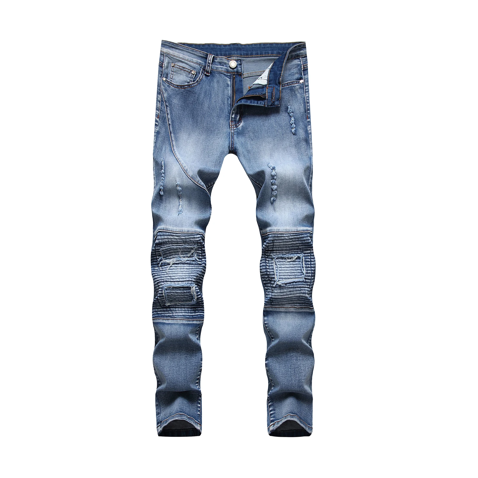 

Skinny Ripped Jeans Men Casual Slim Fit Mens Fold Jeans Homme Brand Motor Biker Hip Hop Denim Pants Trousers Pantalones Hombre