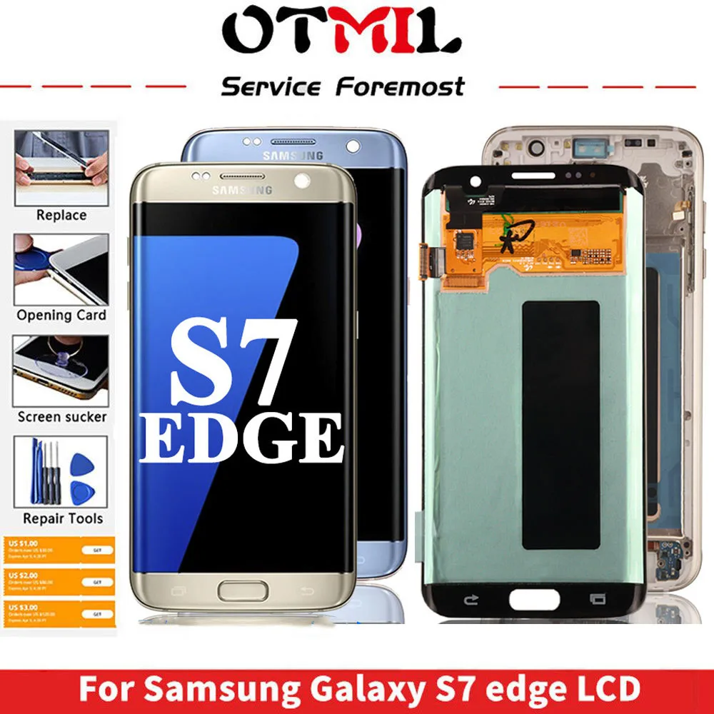 

Super Amoled LCD With Frame For Samsung Galaxy S7 Edge G935 G935F Display Touch Screen Digitizer Assembly 5.5" with Burn Shadows