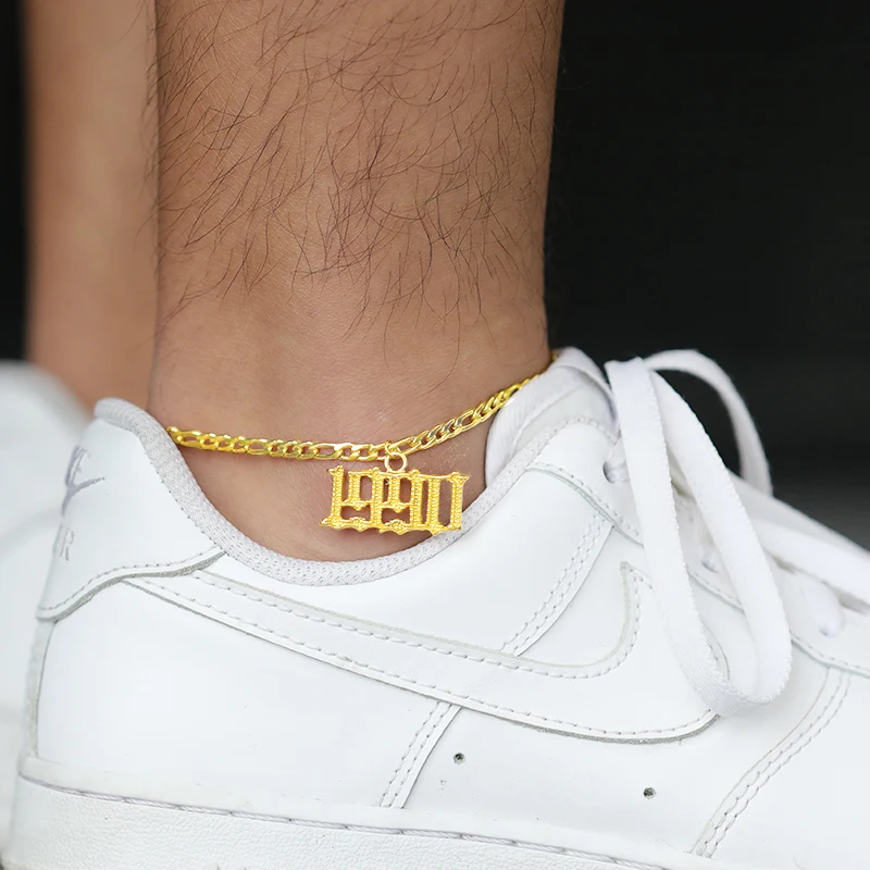 

Number Anklets Bracele for Women Stainless Steel Years Leg Chain Gold Men Ankle Bracelet Alphabet Anklet Christmas Gifts