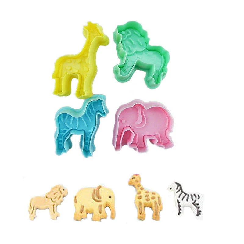 4pcs/Set Press-out Cookie Cutters Elephant Lion Zebra Giraffe Shape Bakeware DIY Biscuit Cake Mold Fondant Tools GH012 | Дом и сад