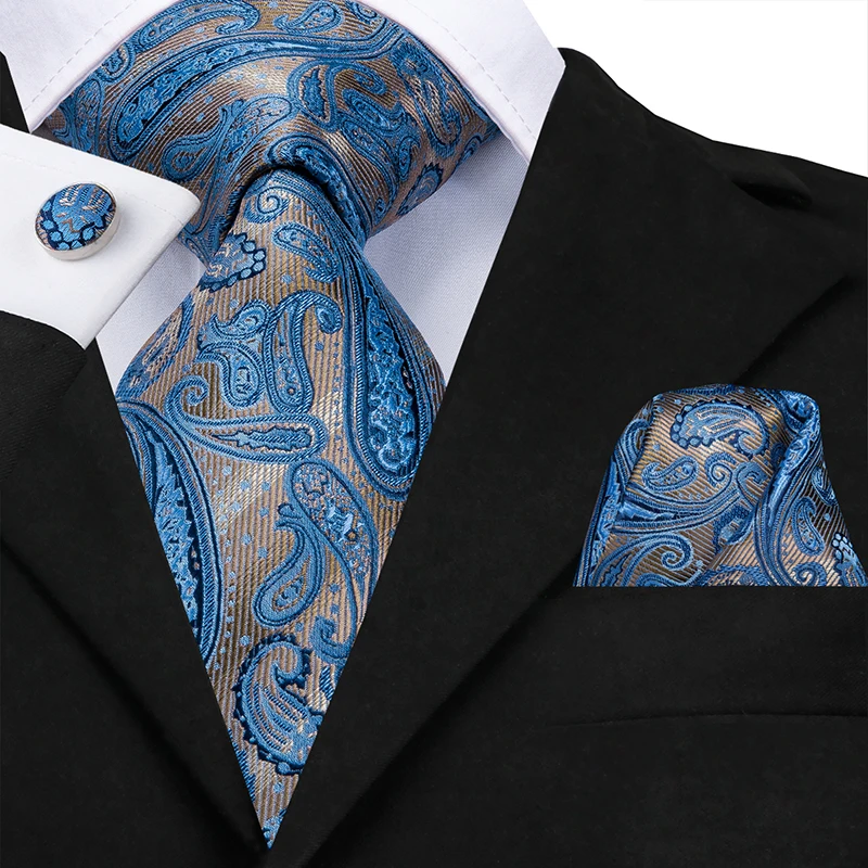 SN-3533 Hi-Tie шелк роскошные мужские галстуки цветочный черный золотистые Галстуки Пейсли галстук карманные Квадратные запонки набор мужской свадебный галстук - Цвет: SN-3533