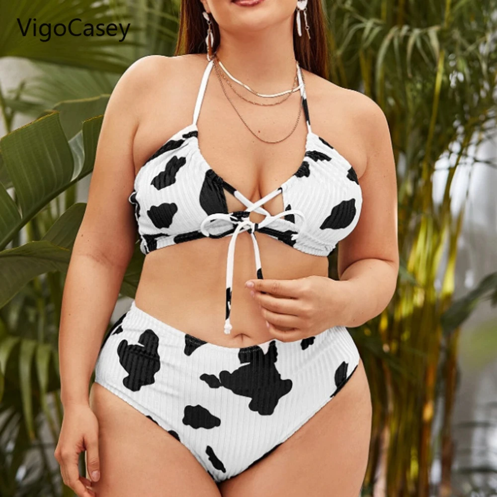 

VigoCasey Sexy Cow Print Bikini High Waist Swimwear Women String Tied Swimsuit 2021 Push Up Bathing Suit Beachwear Plus Size 4XL