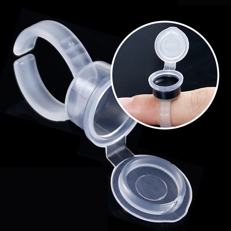 

50pcs Microblading Pigment Tattoo Ink Ring Cups with Cover Cap for Permanent Makeup Eyebrow Glue Holder Container Tools