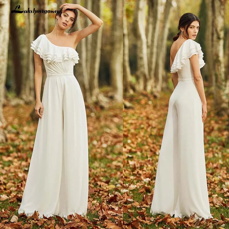 Женский шифоновый комбинезон на одно плечо Пляжное простое свадебное платье до